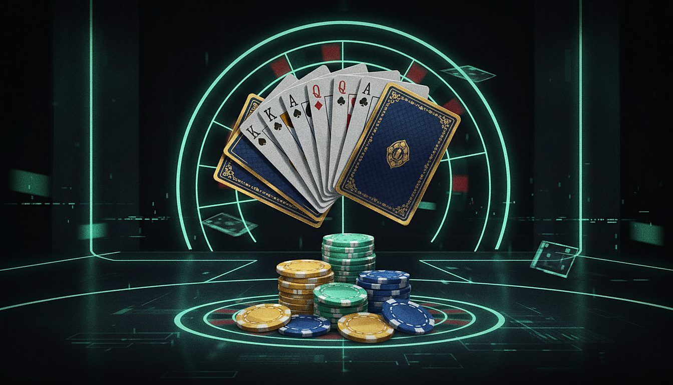 hand of poker cards fanned out with chips
